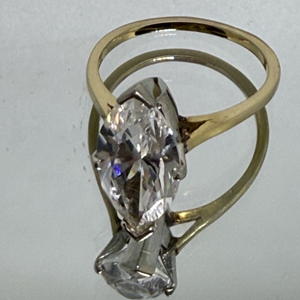14k Solid White & Yellow Gold, large Marquise White Spinel Ring - Picture 3 of 10